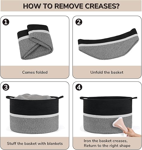 Miniatura 31 de CHICVITA XXL Canasta de cuerda de algodón tejida extra grande, canasta de manta de almacenamiento con asas, canasta de ropa decorativa, 22 x 22 x 14