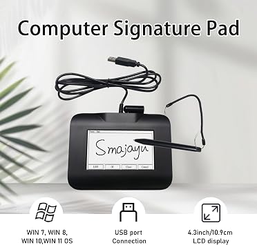 FP430S Electronic Signature Pad USB Signature Capture Pads for Computer Laptop with Windows 7,8,10,11,Signature Stylus Included,4.3inch LCD Color Display with LCD Backlits