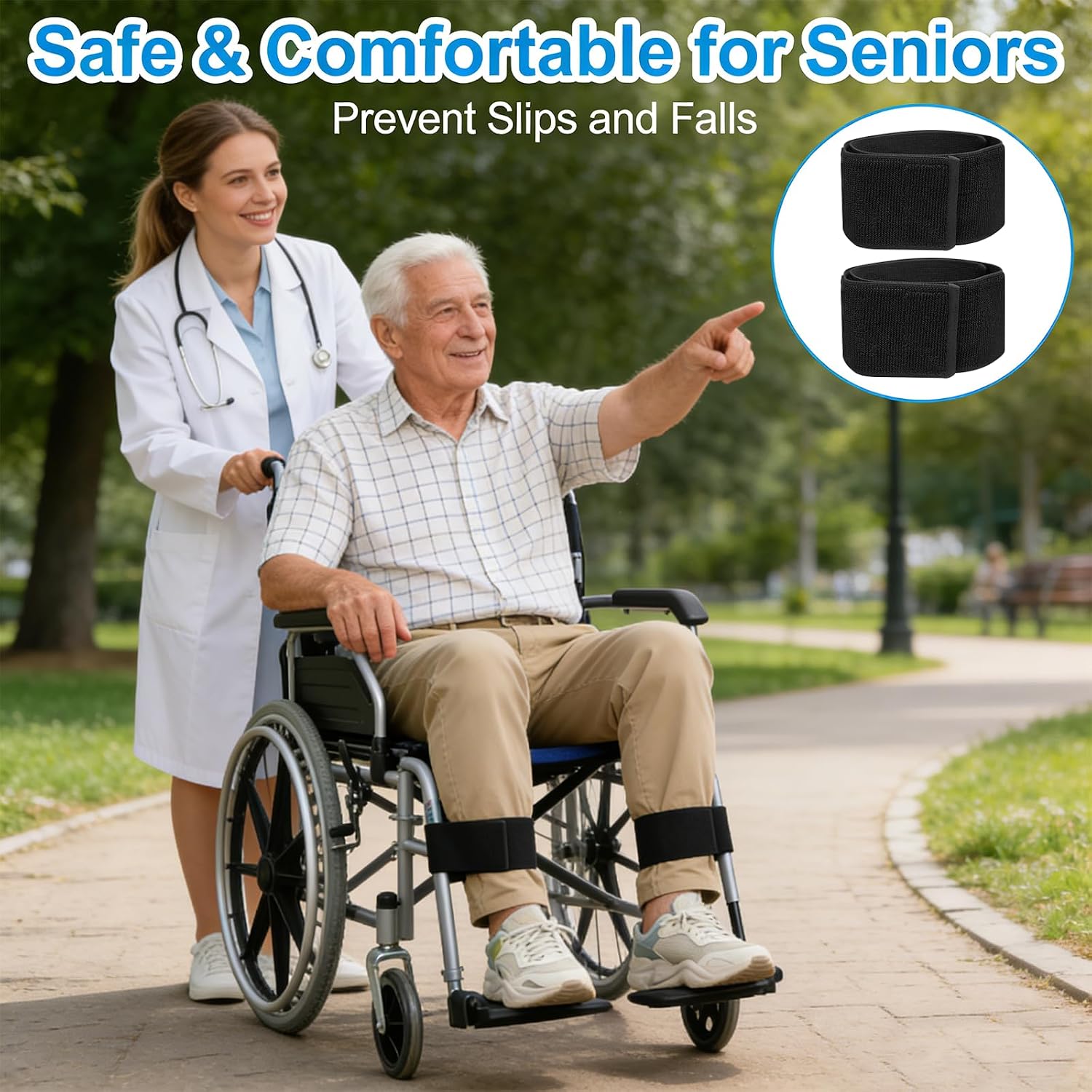 Wheelchair Leg Straps 2 Pack, Adjustable Footrest Support Belt,Polyester Material Leg Strap for Wheelchair Accessory, Secure Leg Positioning & Safety Support, Black (22" x 2.9")