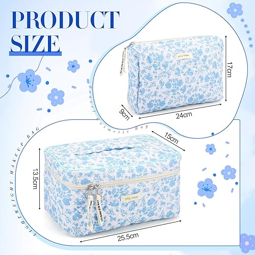 Miniatura 2 de 2 bolsas de maquillaje acolchadas de algodón, bolsa grande de viaje para cosméticos, estética, linda peonía floral, organizador de artículos de