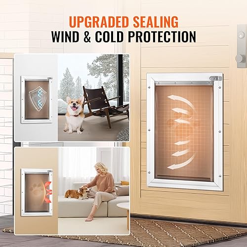 Miniatura 3 de VEVOR Puerta para mascotas para puertas interiores y exteriores, marco de aluminio, panel de cierre de metal y cerradura, puerta de perro fuerte y