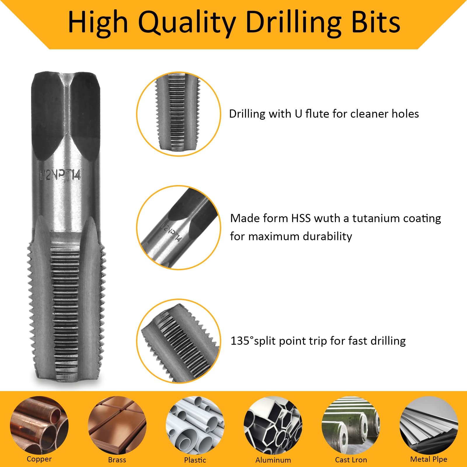 Snapklik.com : NPT Pipe Tap Set Of 5, 1/8", 1/4", 3/8", 1/2", 3/4" NPT ...