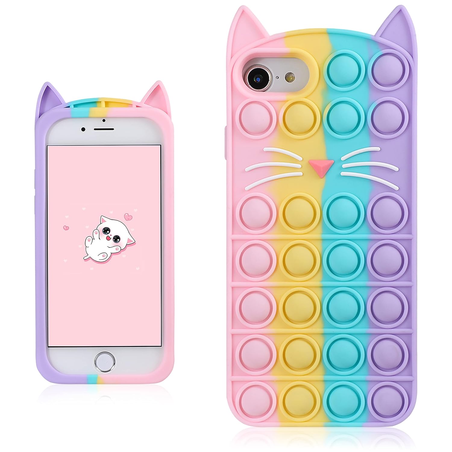 Coralogo Color Cat Case for iPhone SE 2022 2020 6 6S 7 8 Cartoon Funny Kawaii Cute Silicone