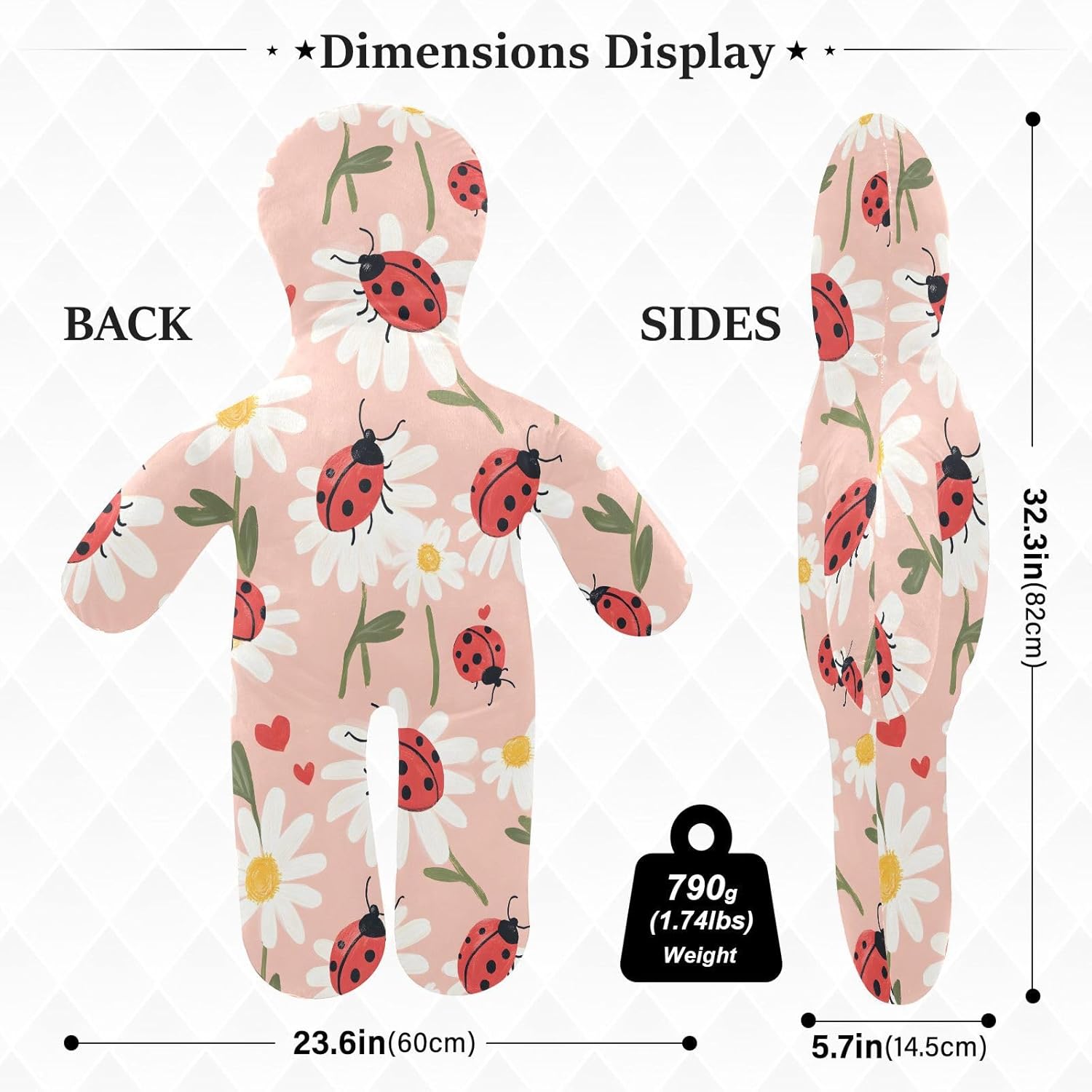 Ladybugs and Daisies Human-Shaped Pillow Soft Body Pillows Washable Velvet Pillows for Anxiety Relief Sleeping Cuddling & Support