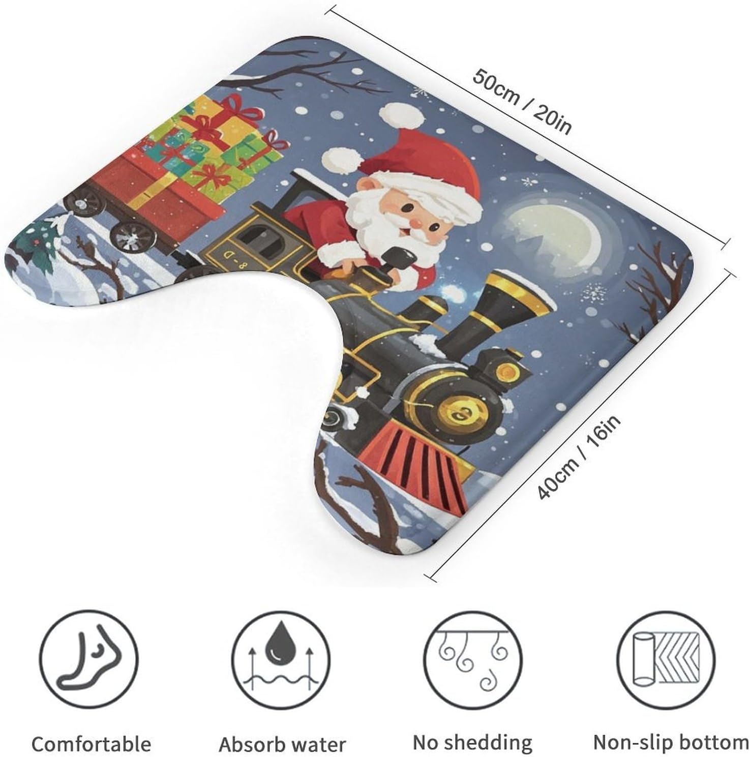 Santa's Train U-Shaped Toilet Rug Absorbent Bathroom Mat image 3