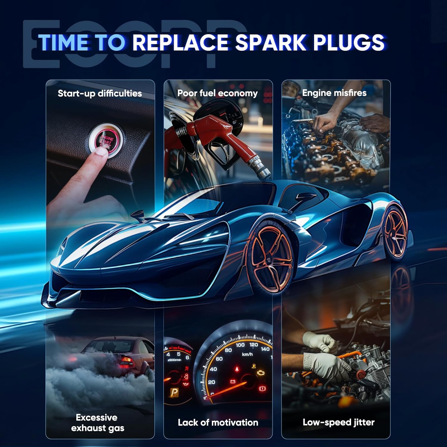 ECCPP Spark Plug Platinum Iridium Fit for 2007-2008 for Chrysler for Aspen 5.7L/V8,2001-2007 for Dodge for Caravan 2.4L/L4 Replacement for 2313,LZTR4AIX11 (16 Spark Plugs)