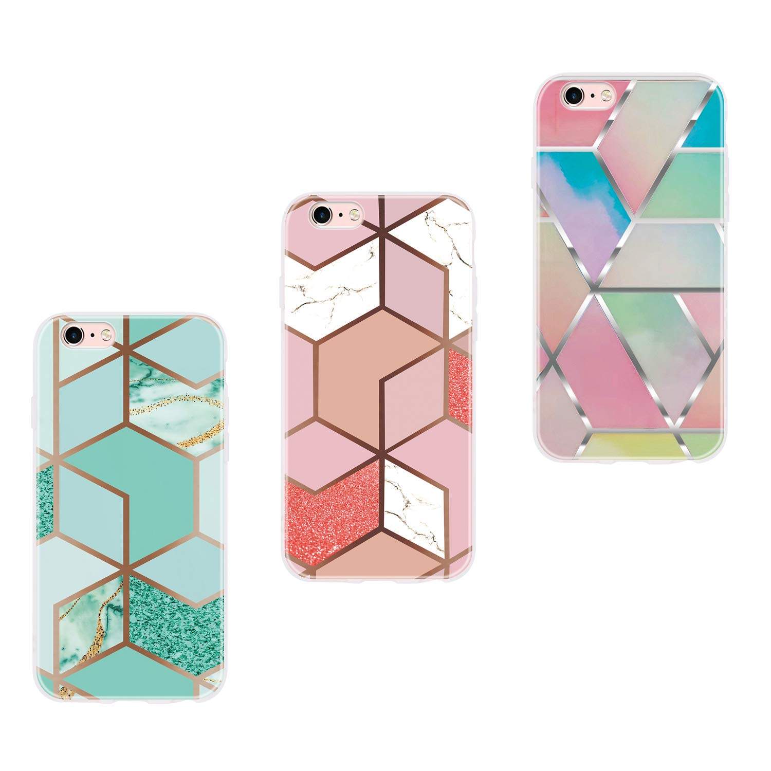 Everainy 3 Pack Compatible for iPhone 5/iPhone 5s/iPhone SE 2016 Case Silicone Ultra Slim Funny Marble Pattern Soft Thin Bumper Protective Shockproof Pretty Rubber Cover (green/pink/color)