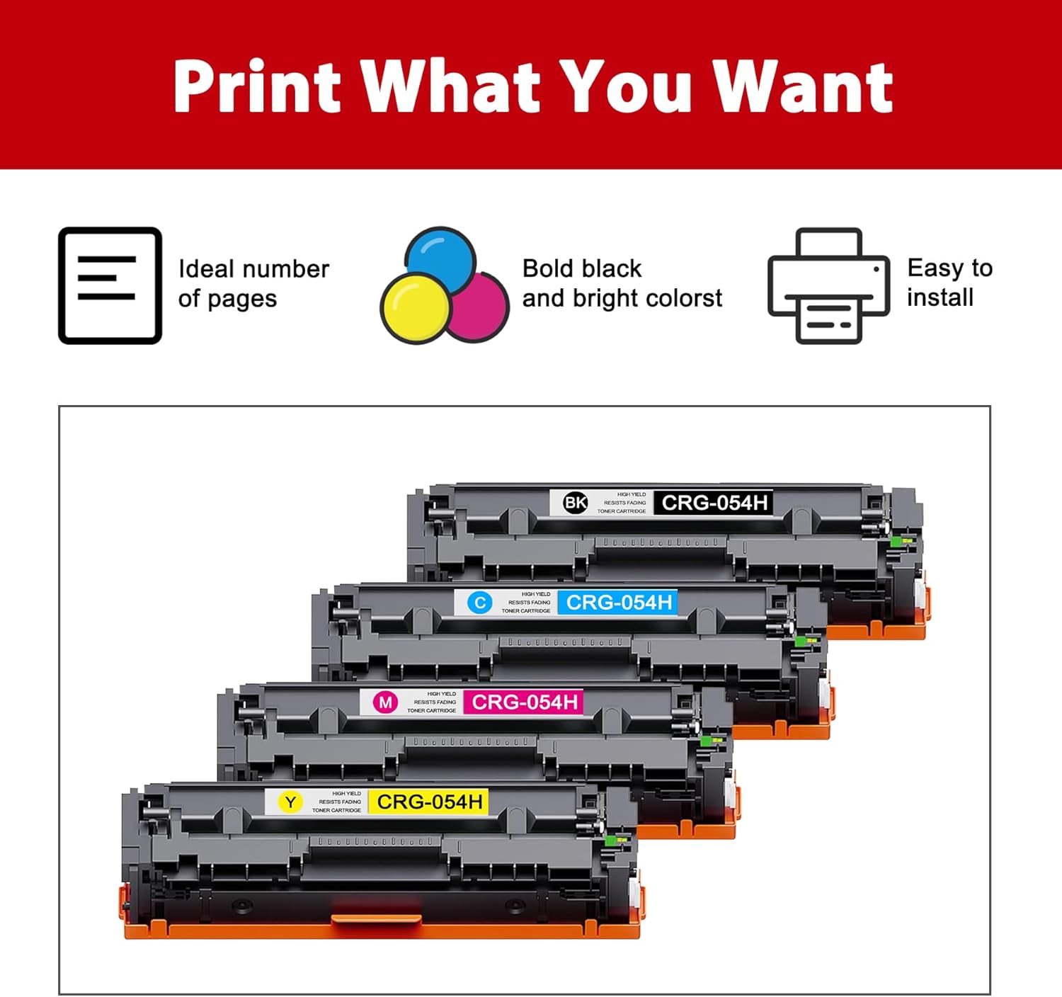 054H 054 Toner Cartridge 4 Pack High Yield Replacement for Canon 054H Toner Cartridge Set Toner for Color imageCLASS MF642cdw MF644Cdw LBP622Cdw MF641Cw Printer CRG-054H