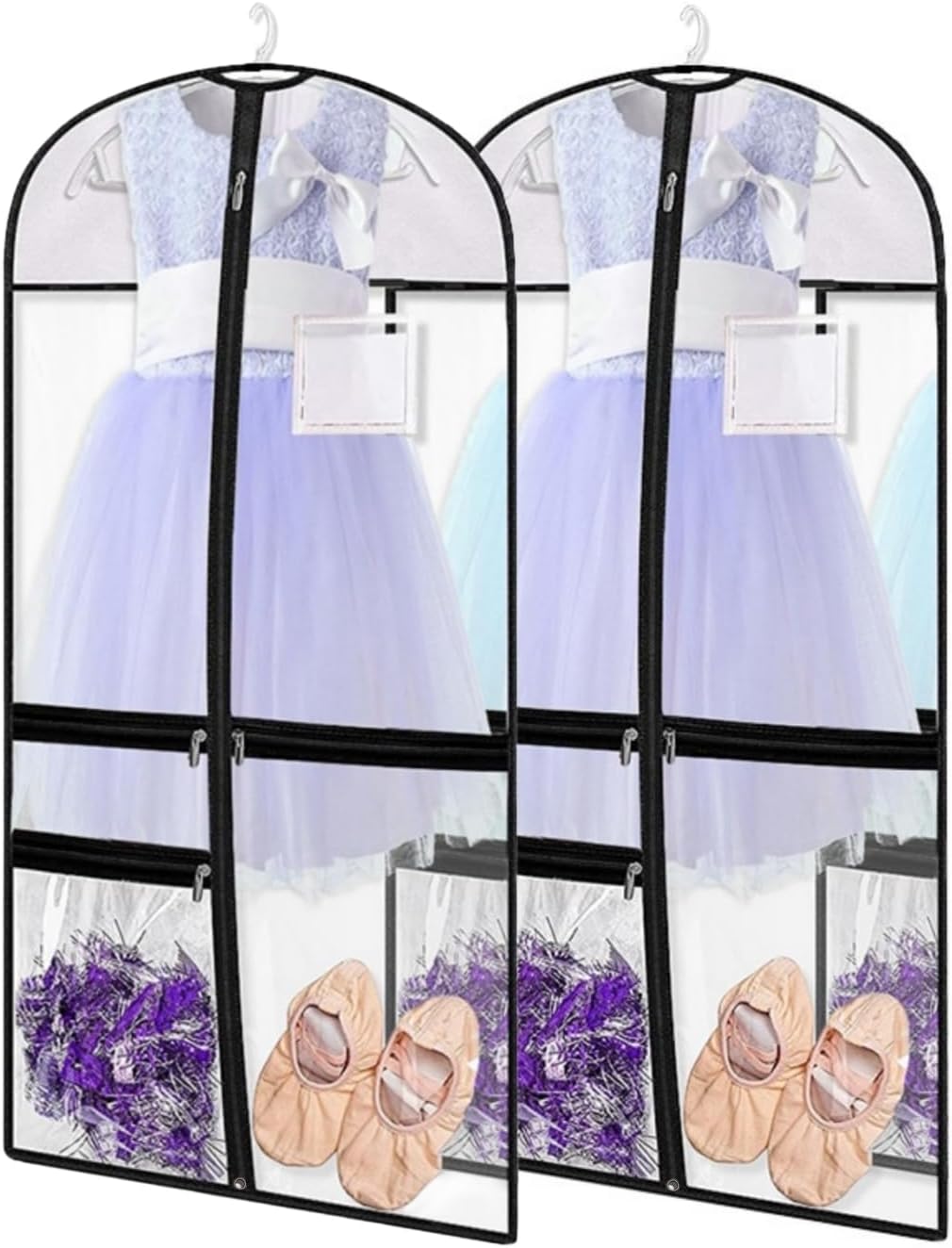Clear Dance Costume Garment Bag, 39 Inch Garment Bag for Dance Competitions, Kids Hanging Clothes Cover for Girls Closet Storage with 3 Zippered Pockets