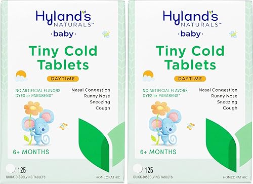 Hyland's Baby Tiny - Tabletas frías para alivio natural de la secreción nasal, la congestión y el insomnio ocasional debido a los resfriados, 125