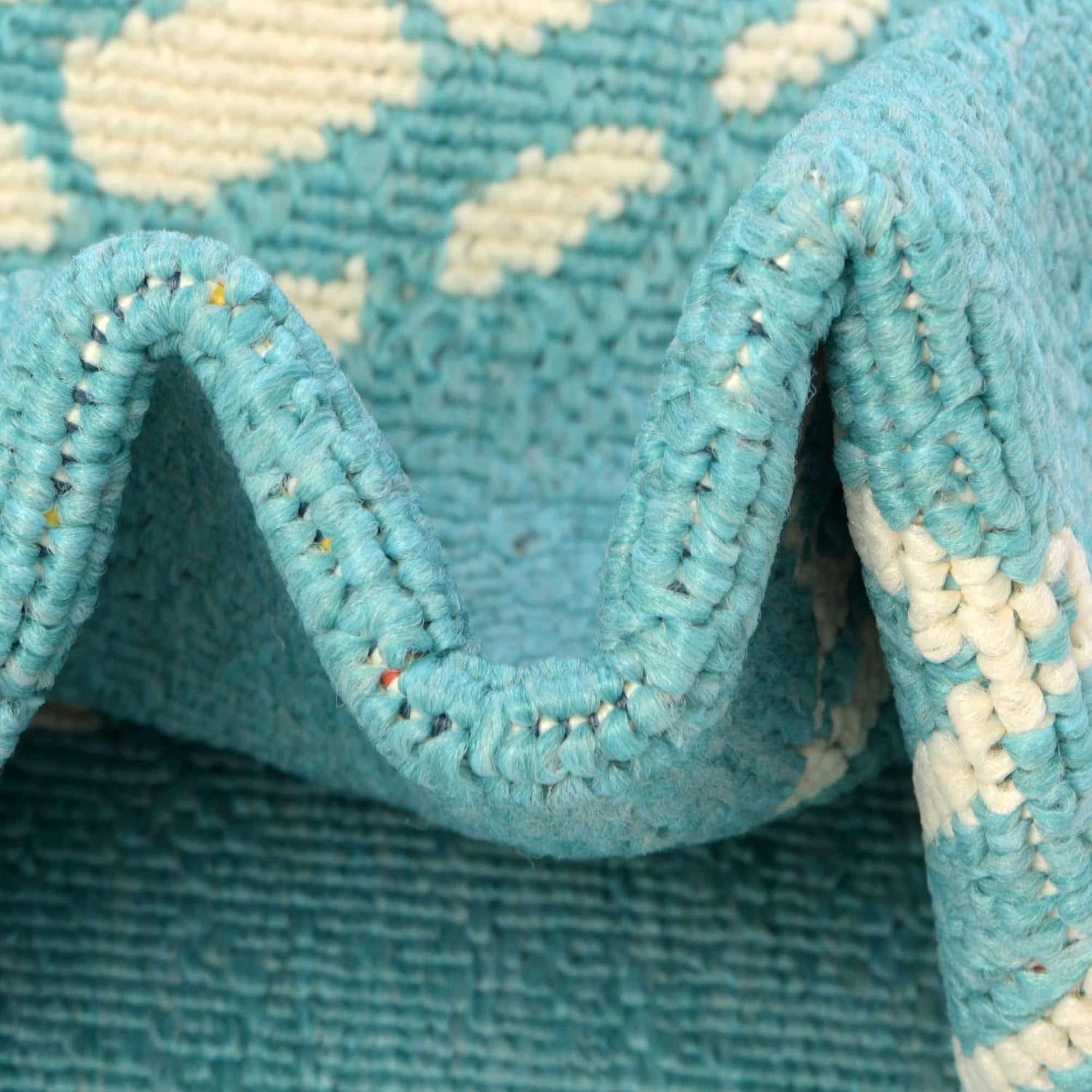 Rugs.com Outdoor Coastal Collection Rug – 2' x 6' Runner Teal Flatweave Rug Perfect for Hallways, Entryways