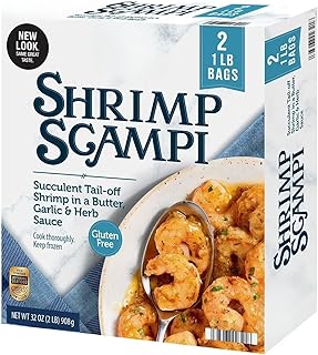 Shrimp Scampi, Frozen , Succulent, extra large shrimp in a butter, garlic and herb sauce , Made with sustainably sourced, whole, 13g protein per serving , Easy seafood meal starter—just add pasta, rice or bread with a side of vegetables [ 32 OZ , 2 LB ]