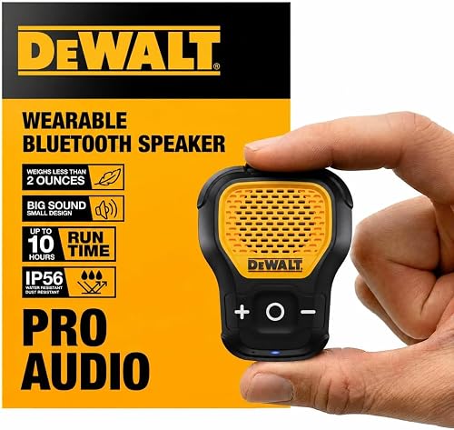 DEWALT Mini Wearable Bluetooth Speaker, Clip-On Jobsite Pro (Yellow)