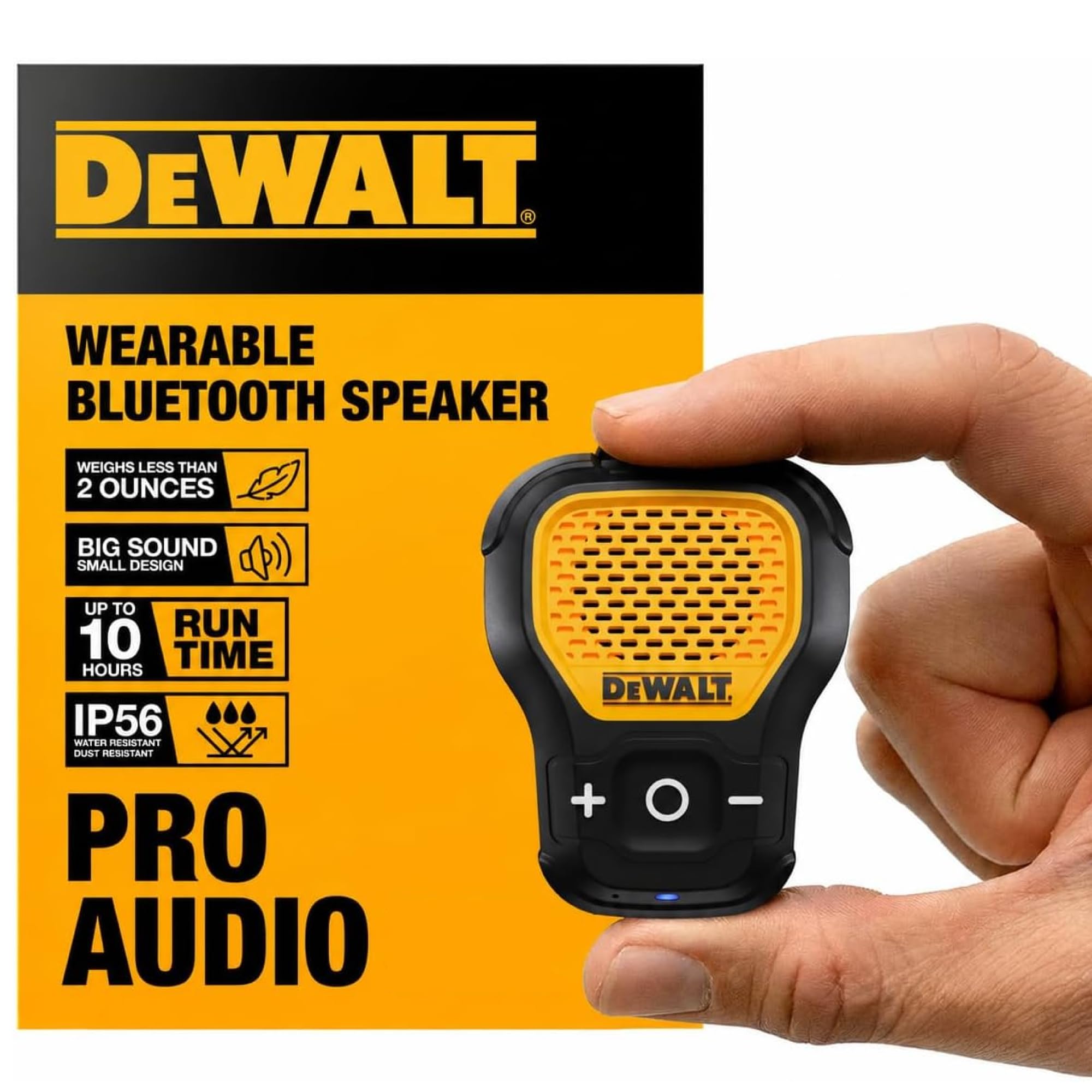 DEWALT Wearable Bluetooth Speaker (Updated Version), Clip-On Wireless Jobsite Pro Water-Resistant Portable Speaker, Built-in Mic for Hands-Free Music/Calls, Non Magnetic Bluetooth Speaker, Carry Pouch-image-45