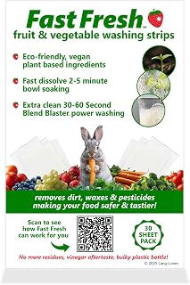 Fruit and Vegetable Wash Strips | Plant-Based, Food-Safe Produce Cleaner | Dissolvable Veggie Wash Removes Contaminants, Waxes & Dirt | All-Natural | Travel | 1 Pack of 30