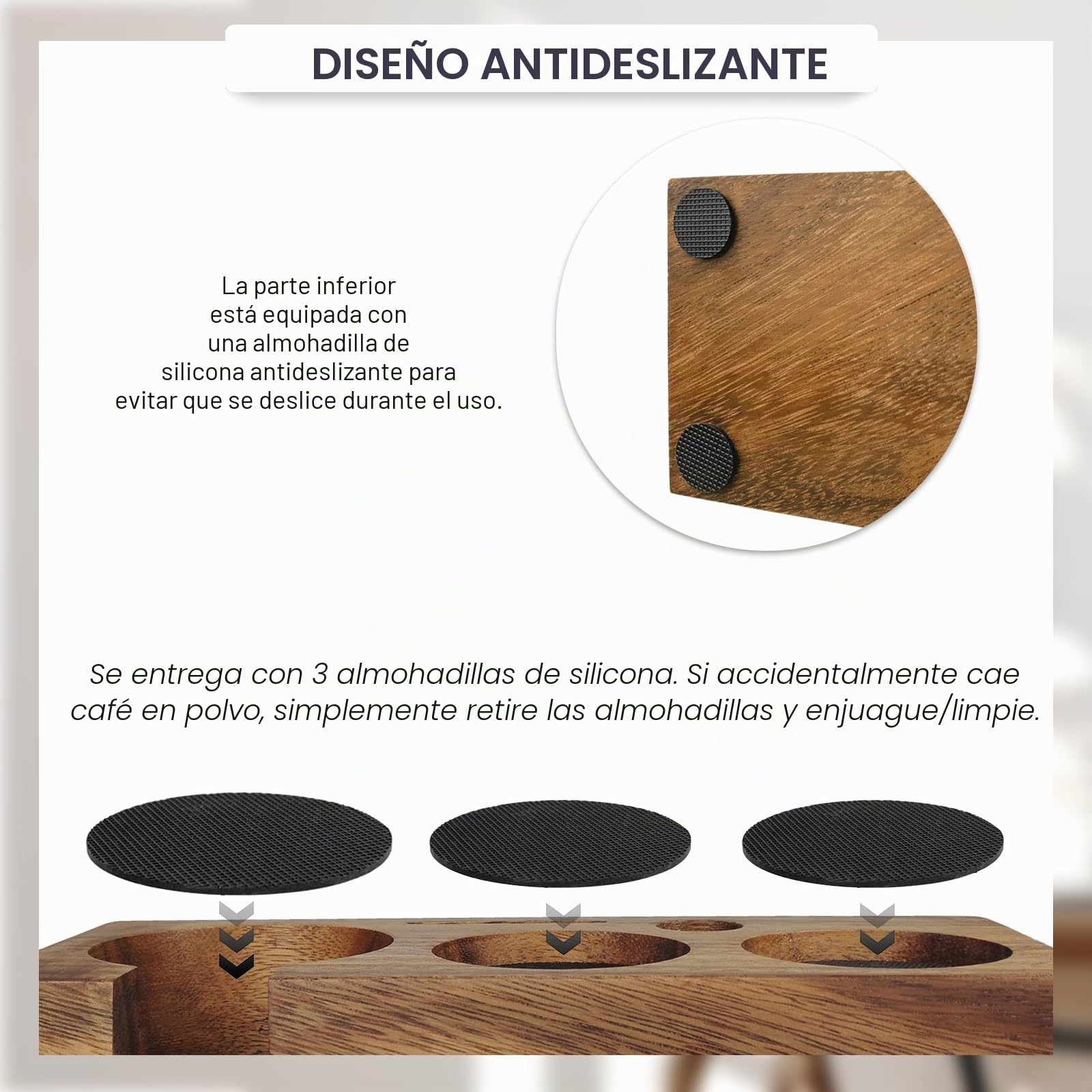 Estación de tamping de 58 mm, de madera, para portafiltros de 58 mm, para cafeteras de nogal Barista, accesorios con cojín de silicona, altura ajustable