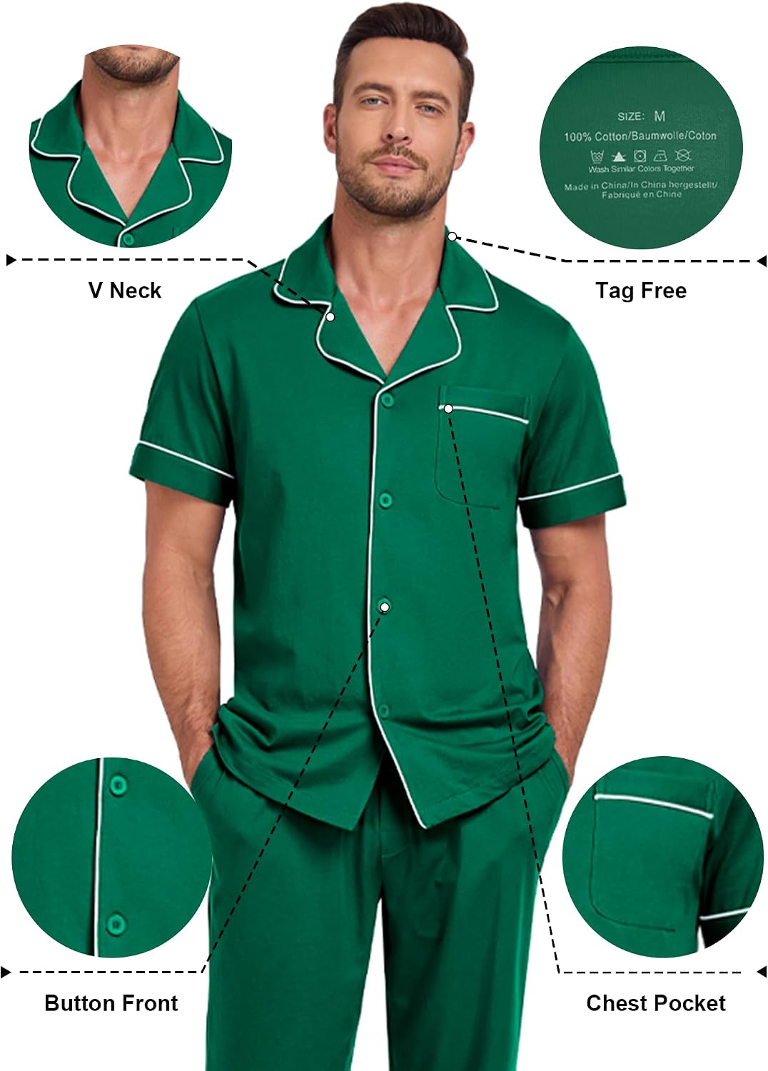 COLORFULLEAF Men's Pajama Sets 100% Cotton Short Sleeve Button Down