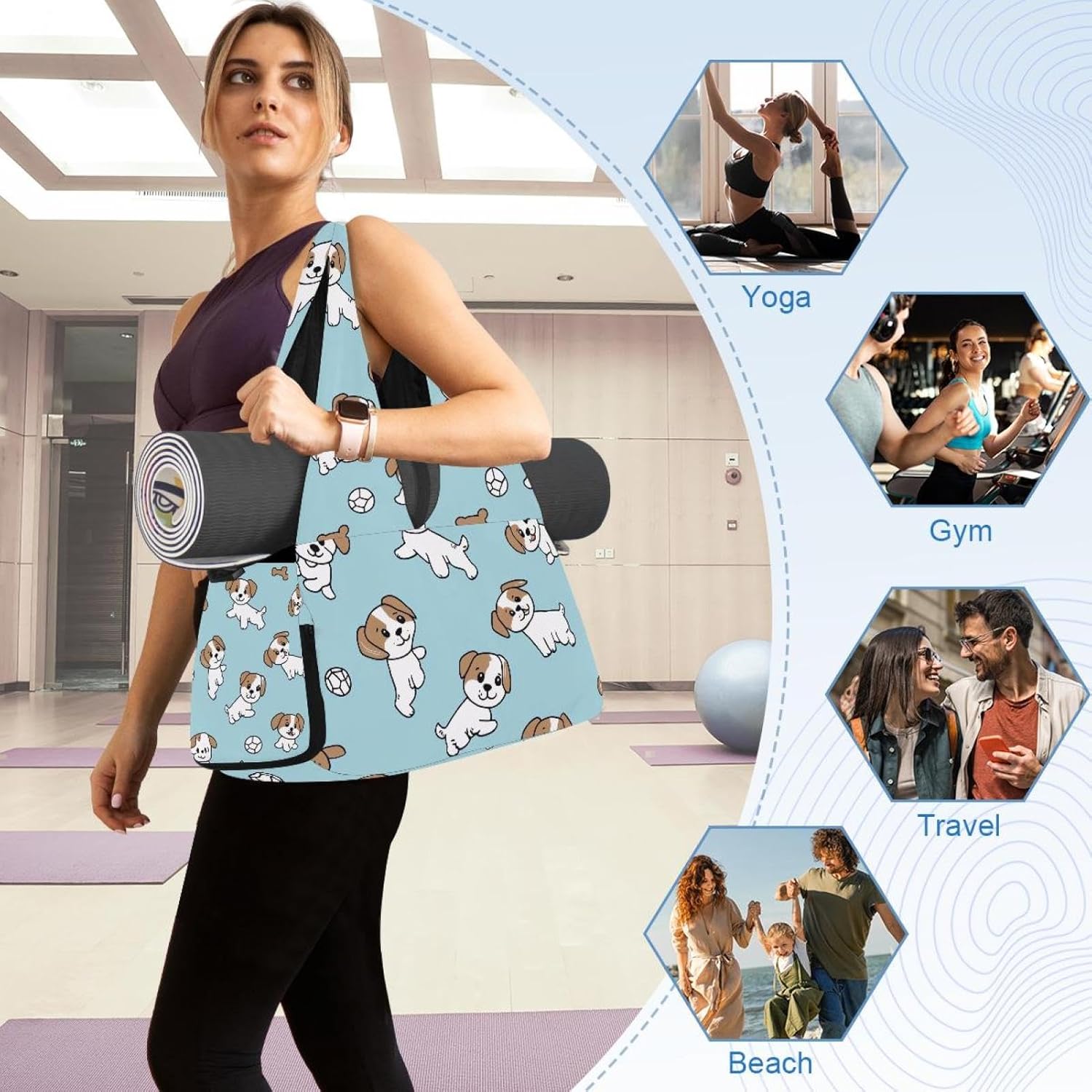 Yoga Mat Bag, Gym Workout Bag with Shoe Compartment, Tie Dye Butterflies Pilates Bag for Women, Quick Access Storage Yoga Tote Bag for Sports Travel Office