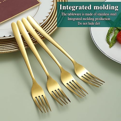 Miniatura 4 de Kyraton Gold - Juego de 12 tenedores de mesa de acero inoxidable de 8.15 pulgadas para el hogar, restaurante, hotel, lavavajillas