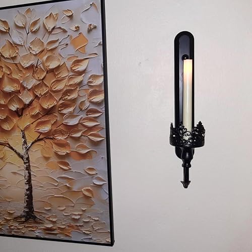 Miniatura 7 de We Moment Juego de 2 candelabros de pared de metal, portavelas de pared negro, moderno candelabros de pared colgantes, corona retro para sala de