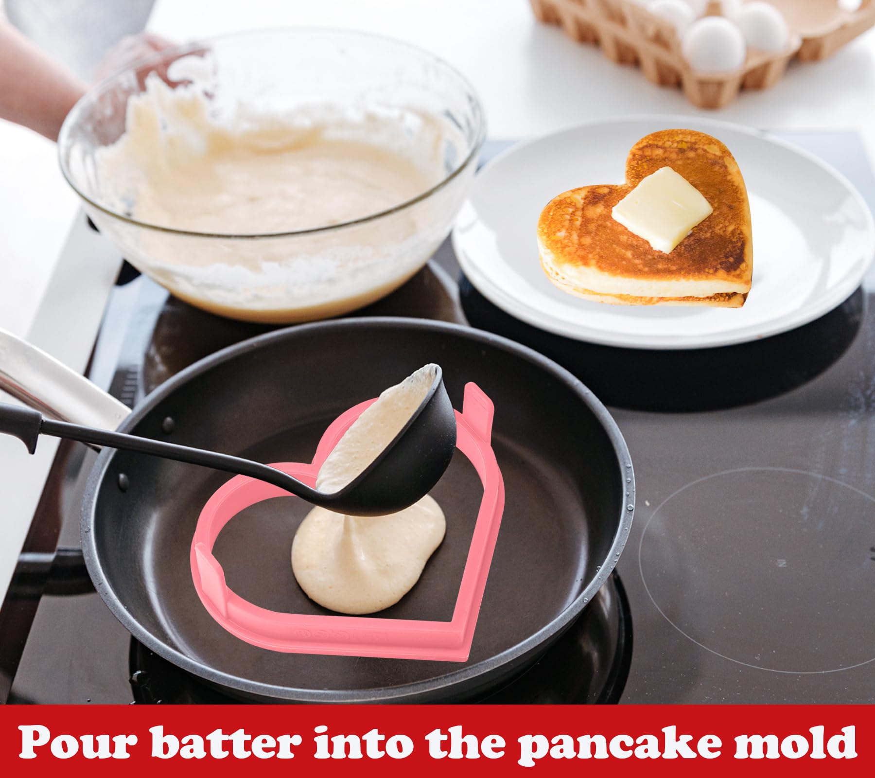 G-MOTIONS PARENCE – 2 Stampini Per Uova O Pancake A Forma Di Cuore, In Acciaio Inox, Manico Con Sfera - 3