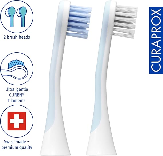 Curaprox Hydrosonic Brush Heads Sensitive Duo for Gentle Gum Care & Daily Cleaning | Sonic Toothbrush Replacement Heads, 2-Pack | Swiss Made