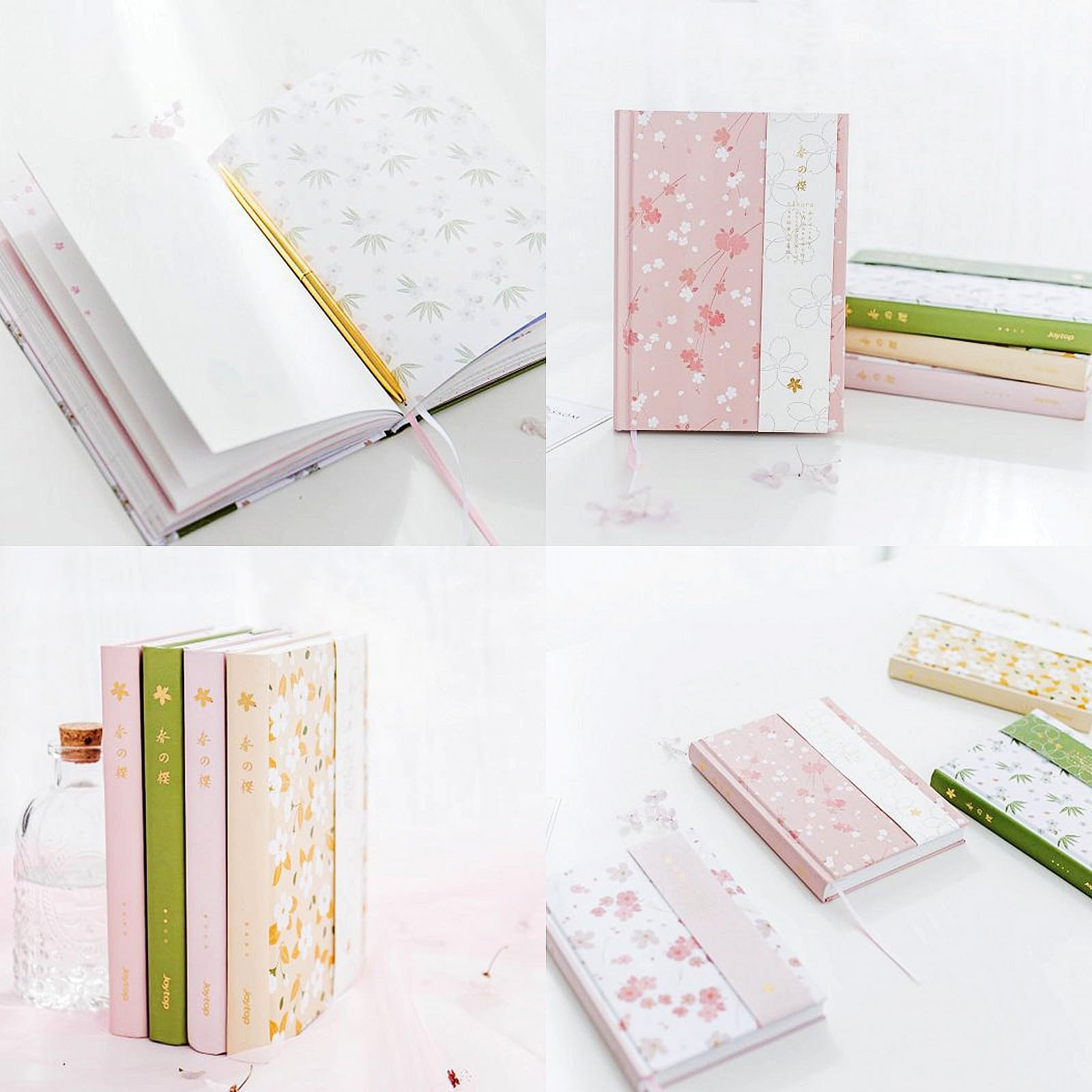 A5 Pink Hardcover Notebook Journal,Sakura Grid Diary Book Premium