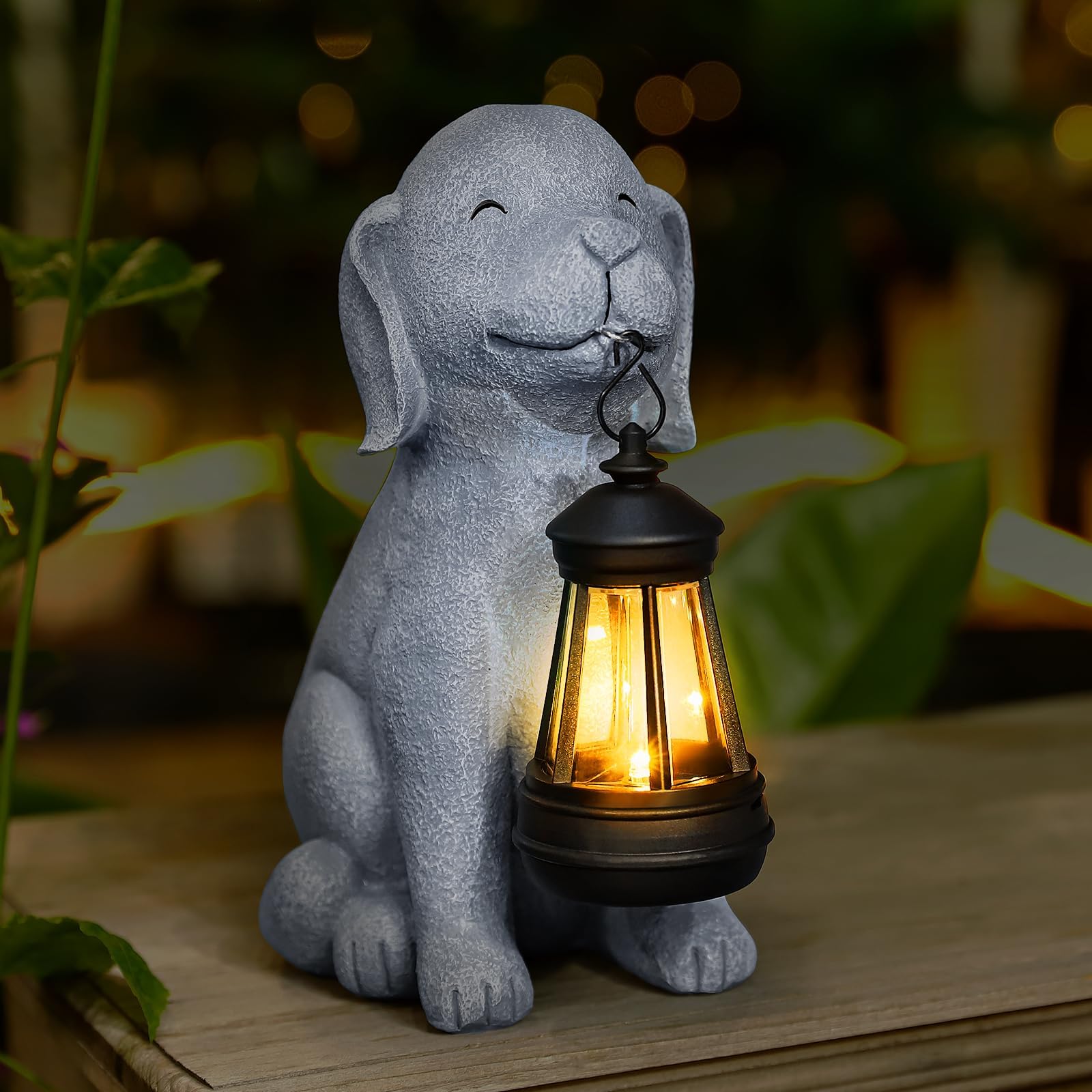 Solar Dog Garden Statue with Lantern, Outdoor Waterproof Dog Figurine Decor for Patio Yard Lawn, Birthday Garden Gifts for Women Mom Grandma, Housewarming Gift New Home