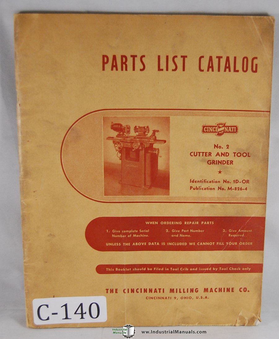 Cincinnati No. 2 Tool Cutter Grinder Parts Manual Cincinnati Amazon