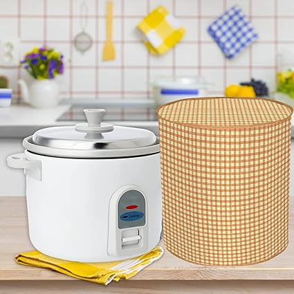 E-Retailer PVC Waterproof Automatic Cooker Cover for All Electric Rice cookers ( LXH-11X12.5 Inches, Brown, Check Print)