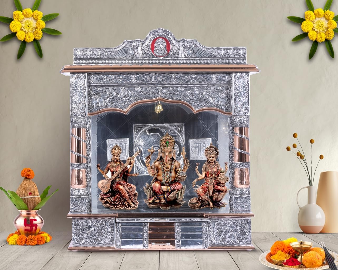 Steps Mandir (Silver Mandir Without Door, Large)