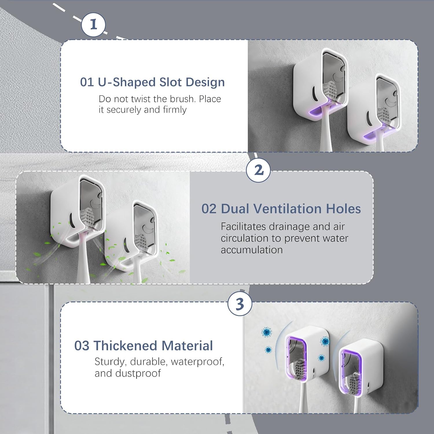 4 Pack Mini Toothbrush Holder Wall Mounted with Cover, Single Slot Toothbrush Storage Organizer for Shower, Compact Toothbrush Holders for Bathroom & Travel, Ideal for Family Tooth Brushes