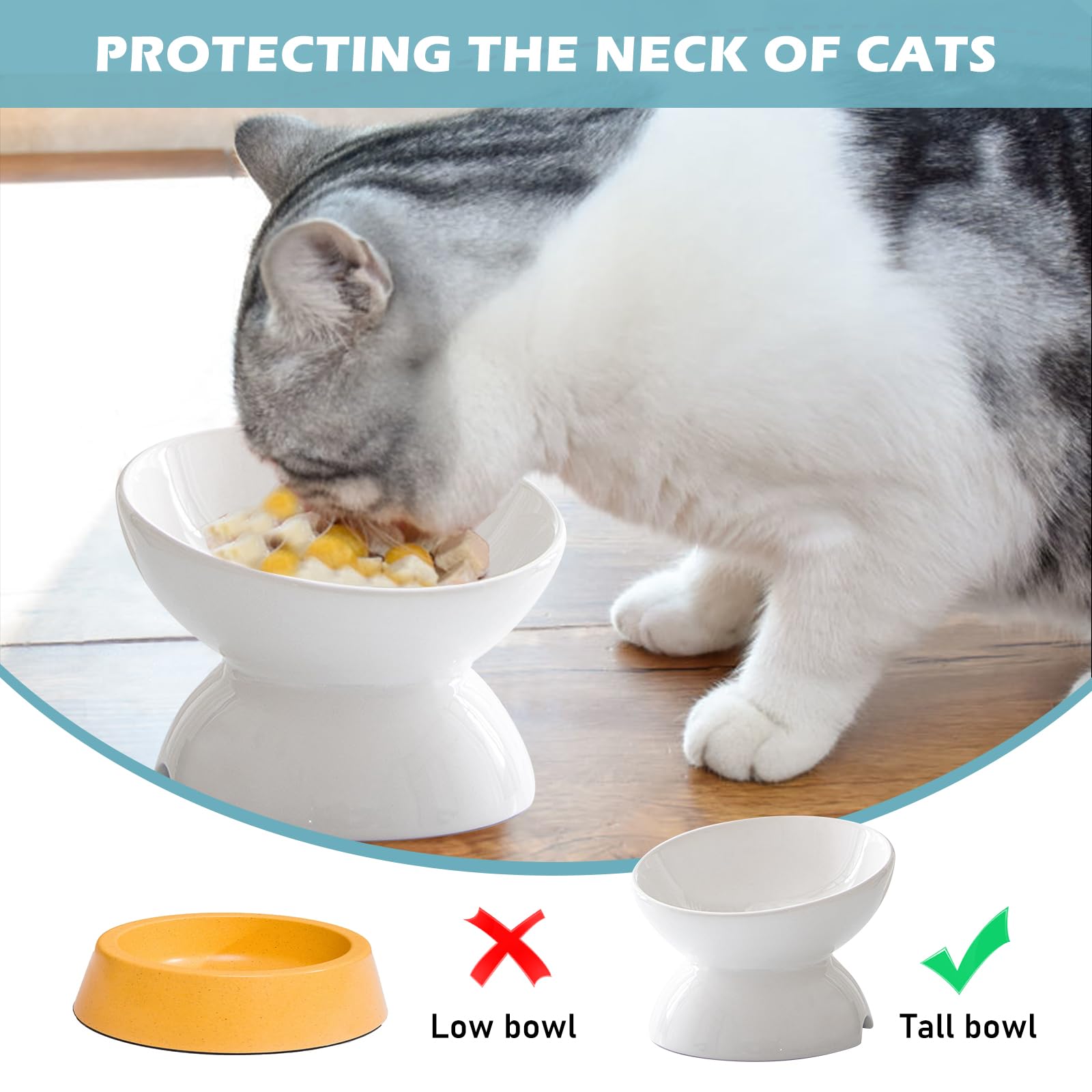 Gamelle Chat Surélevée en Céramique – Set de 2 Gamelle pour Chat Surélevée Antidérapante, Gamelle Ceramique Chat, Mangeoirs et Abreuvoirs pour Chats, Idéale pour Prévenir Les Vomissements