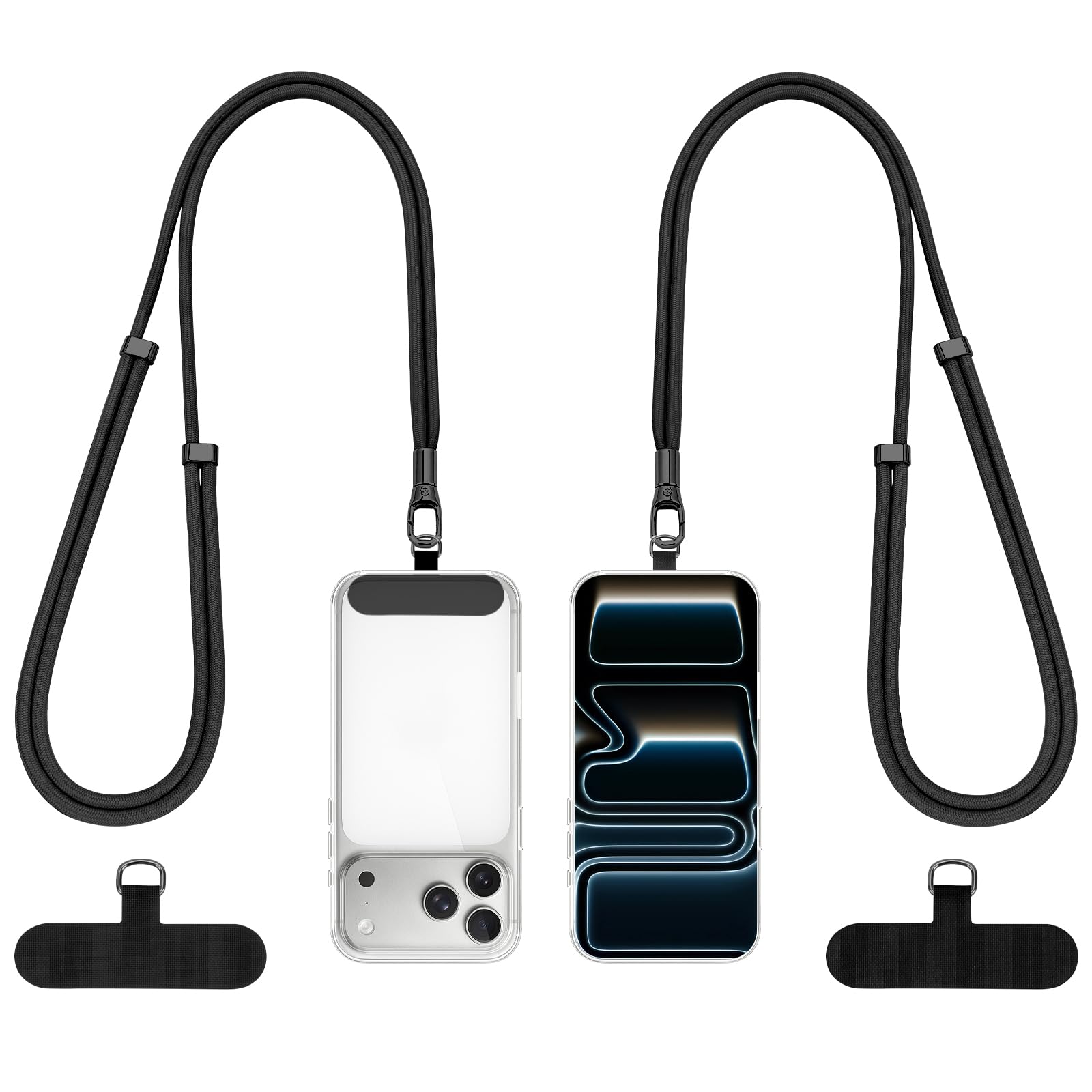 Dadanism Unisex Black+Black Phone Lanyard 2 Pack, 2X Adjustable Crossbody Phone Strap, 2X Tether Tab, Anti-Theft Universal Cellphone Multifuctional Patch Lanyards For Iphone & Most Smartphones,