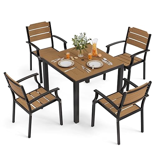 HDPS Patio Table and Chairs Set, 5 Piece Square Table