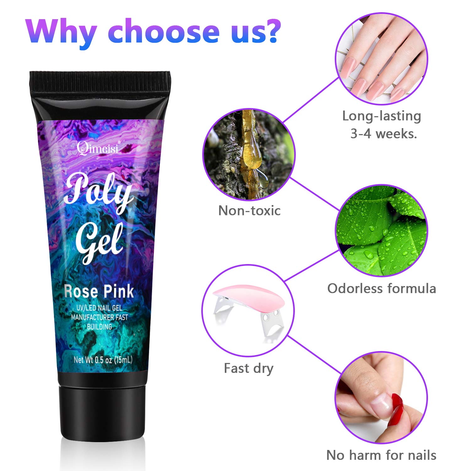 Poly Nail Gel Kit Nail Extension Gel Builder, Poly Nail Gel Enhancement System For Nail Art, 6 Crystal Basic Colors Poly Gel 15mL/Each