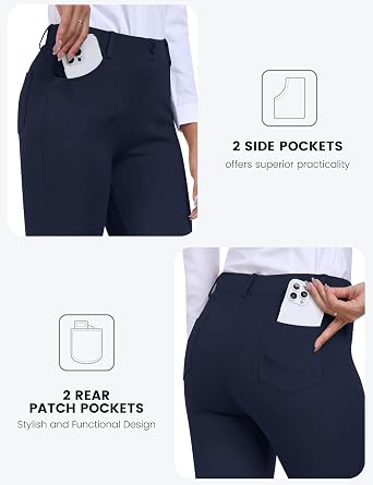 MoFiz Women's Capris Pull-On Stretch Straight Leg Elastic Waist Cropped Dress Pants with Pockets for Golf Yoga Office Work