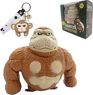 Squishy Monkey Toy with Keychain, Social Media Trending Stretchy Gorilla, Stress and Anxiety Relieving Splat Monkey, Sensory Toys for Ages 3 to 12, Ideal Gifts for Kids, Birthday & Christmas