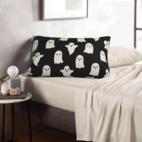 Miniatura 7 de Juego de 2 fundas de almohada decorativas de Halloween de 16 x 16 pulgadas, juego de 2 bonitas fundas de almohada de fantasma negro para decoración