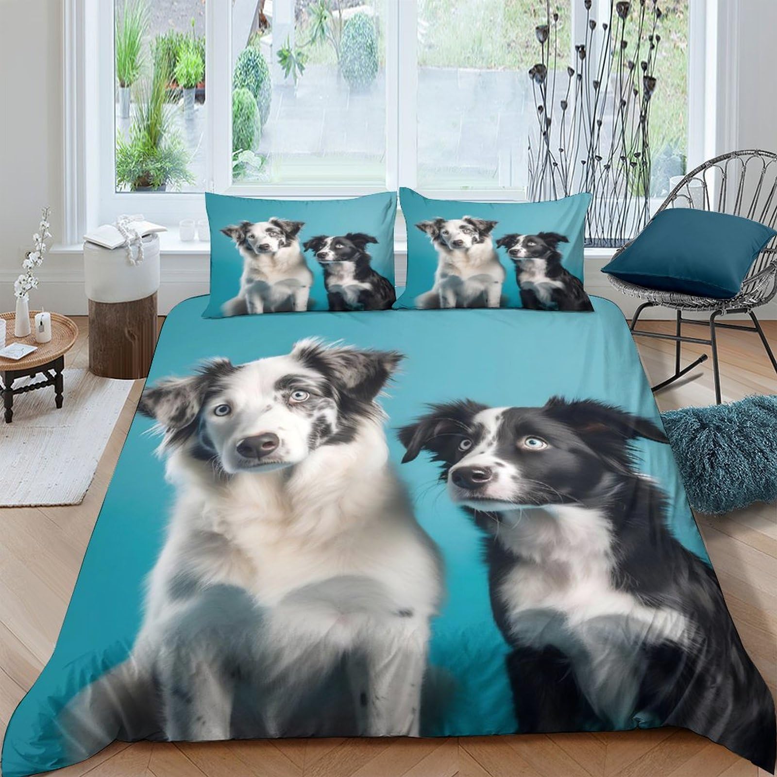 Ctjqhvkz Style-4 3D Printed Blue Border Collie Fitted Sheet Microfiber Soft Bedroom Decor Dog Pattern Mattress Cover For Home Dorm Single（135X200cm）