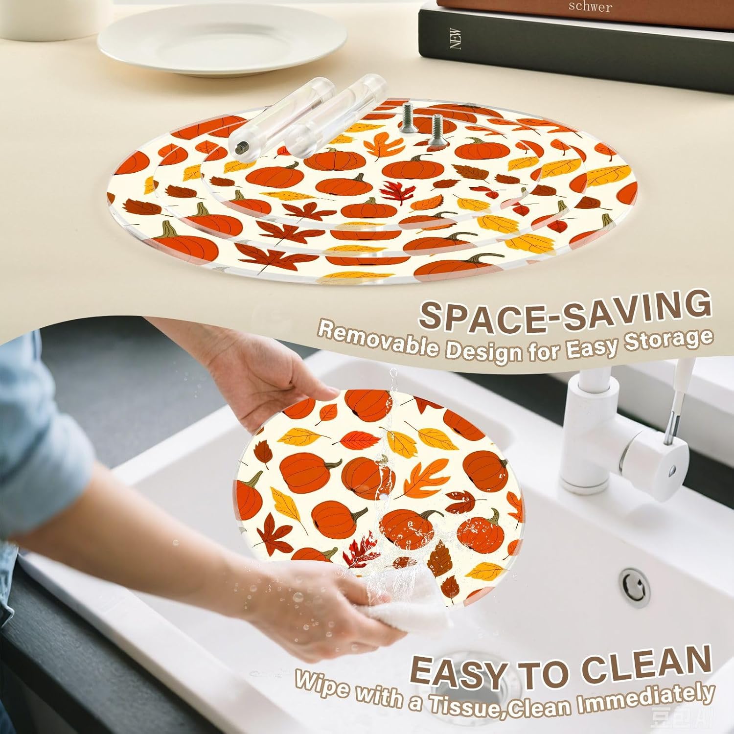 Autumn Fall Pumpkin Maple Leaves Thanksgiving 3 Tier Acrylic Cupcake Stand, Cupcake Stand for 34 Cupcakes for Weddings,Christmas,Holidays,Parties,Birthday,Printed Cupcake Tower 23300989