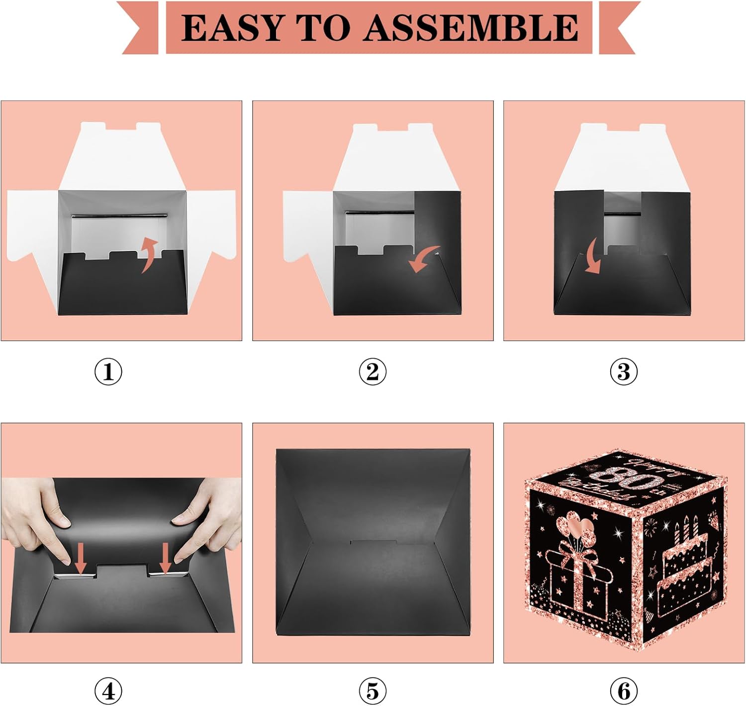 Eiurteao 3pcs 80th Birthday Decorations Boxes for Women, Rose Gold Happy 80 Birthday Balloons Boxes Party Supplies, Eighty Bday Theme Cardboard Box Decor - Image 6