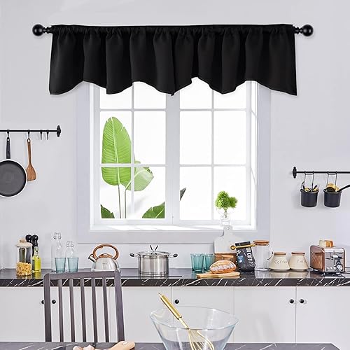Miniatura 8 de Cenefas negras para ventanas, cenefas festoneadas para baño, sala de estar, cortinas de cenefa corta, 52 x 18 pulgadas