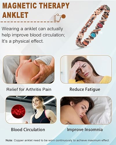 Miniatura 4 de MagVIVACE Tobillera de cobre para mujer para artritis y articulaciones, pulsera de tobillo de terapia magnética, regalo de joyería con imán efectivo