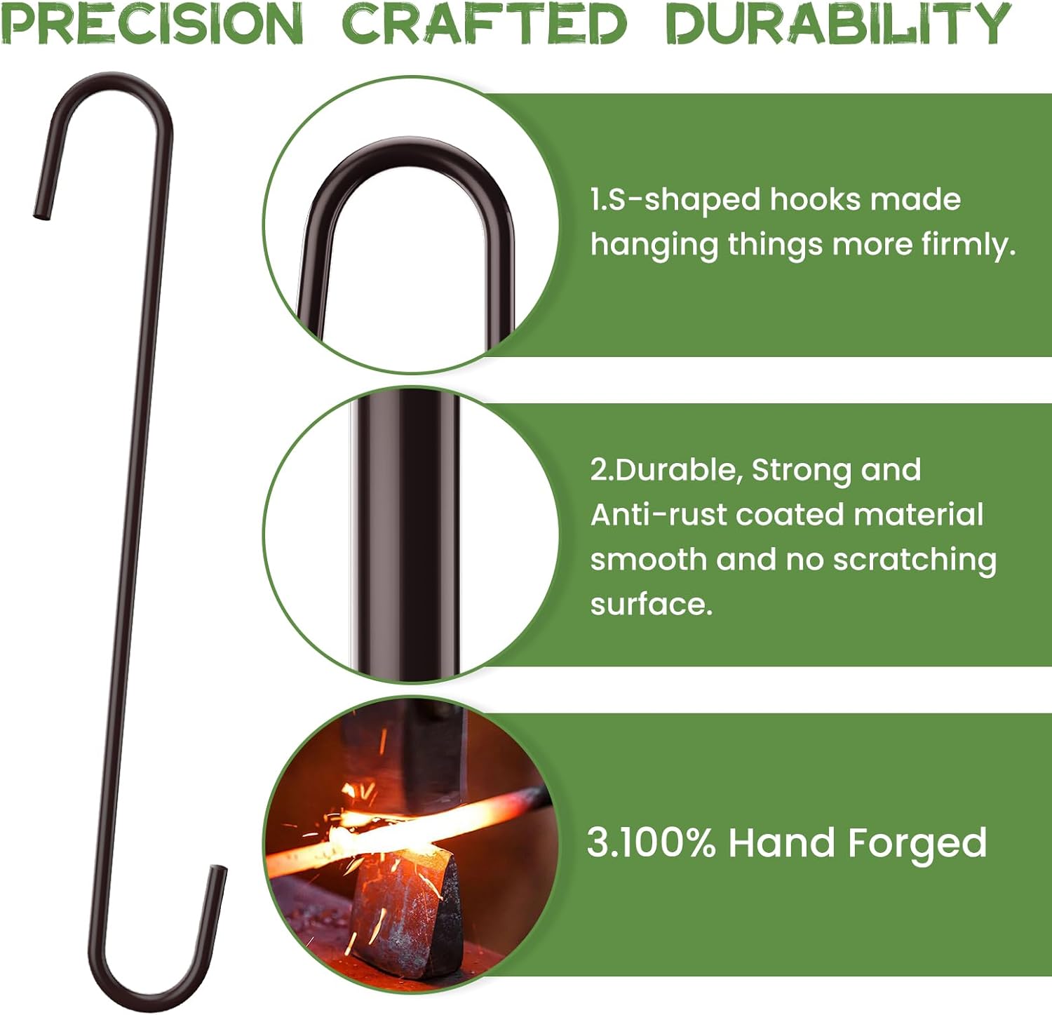 6 Pack heavy duty s hooks,Brown strong metal big hooks for hanging plants or large items as potted plants,garden tools,bird cages,animal feeders