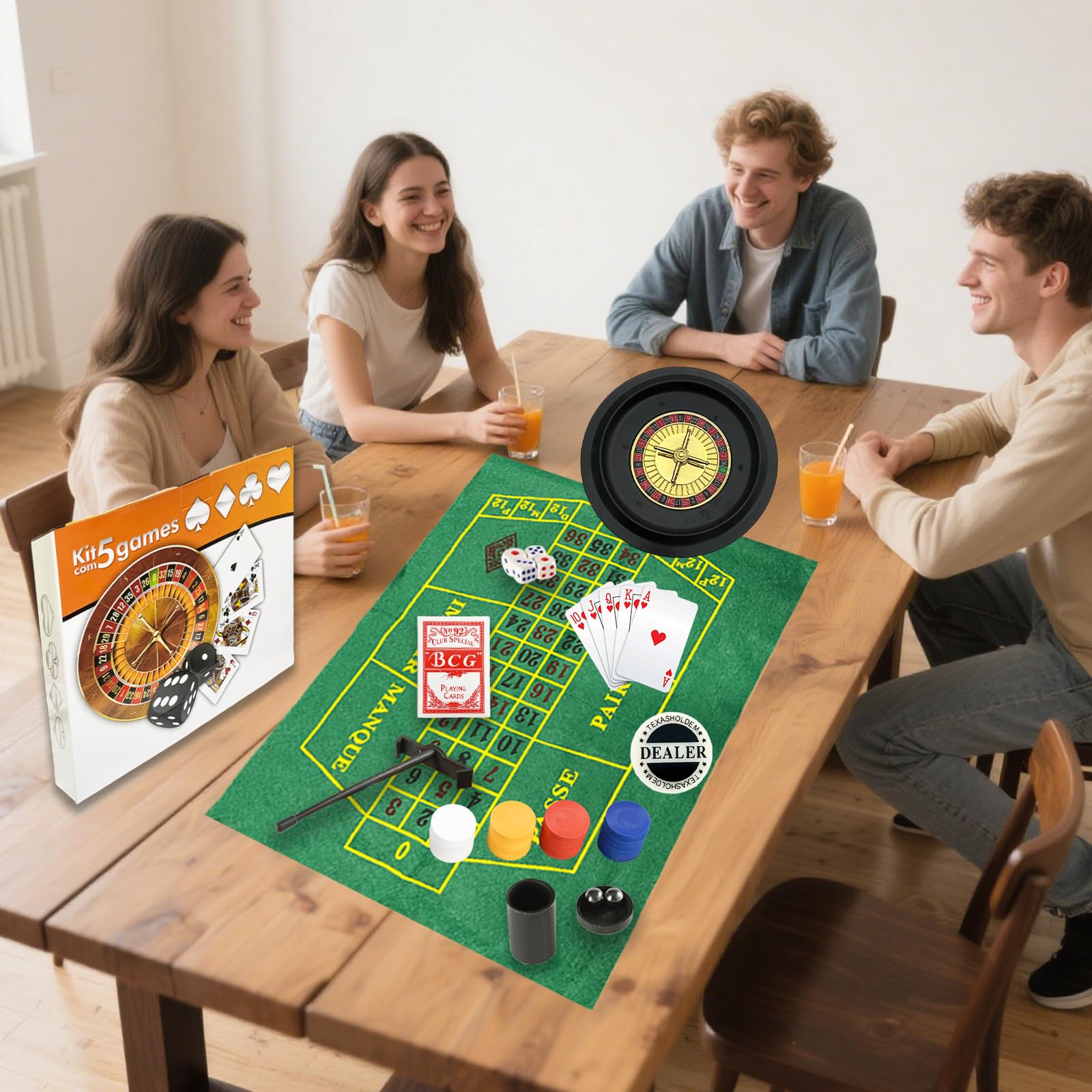 Jeu de roues de roulette professionnelles de 10 pouces, avec 100 jetons, 3 tapis de table de jeu différents, râteau et balle, jeux de casino adaptés pour la roulette et le Texas Hold'em
