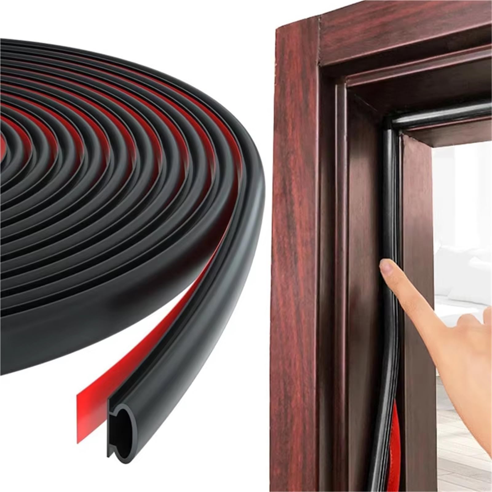 Frvvpl Black Car Door Seal Strip Rubber 6M/1Roll Window Dustproof Soundproof Bedroom Door Weather Sealing Strip 10 * 6Mm Self Adhesive Anti-Collision Sound Insulation(Black)