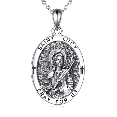 Saint Lucy Saint Luke Saint Joseph Medal Necklace 925 Sterling