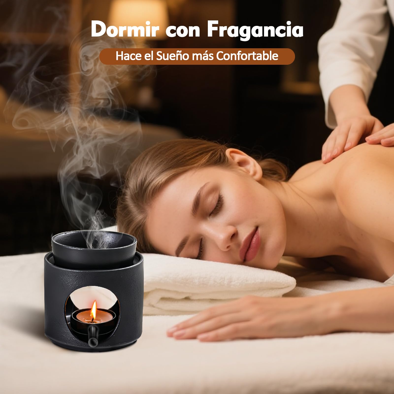 Quemador Aromática de Cerámica con Portavelas, Difusor de Aceite Aromático y Cera Aromática, Quemador de Fragancias, Quemadores de Cera con Cuchara de Velas para Aromaterapia, Decoración del Hogar