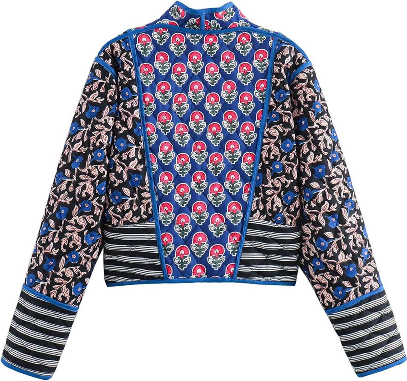 Flygo Women Cropped Puffer Jacket Cardigan Floral Printed Quilted Coats Lightweight Open Front Crop Padded Down Jackets - Image 4